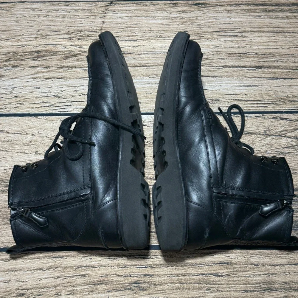 Bally Nokor Boots Men 10.5‎ D Black Leather Lace Up Side Zip Moc Toe Lug Sole